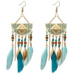 *BRIGITTA* Blue Feather Tassel Fashion Earrings